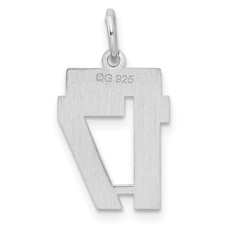 Sterling Silver Rhodium-plated Small Satin Number 17 Charm