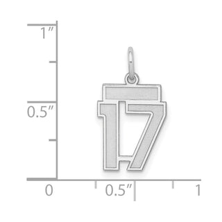 Sterling Silver Rhodium-plated Small Satin Number 17 Charm