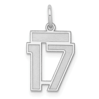 Sterling Silver Rhodium-plated Small Satin Number 17 Charm