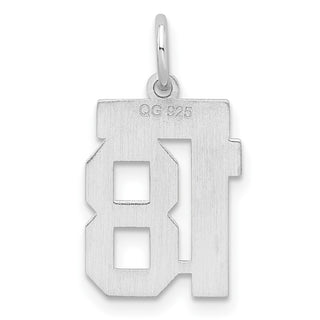 Sterling Silver Rhodium-plated Small Satin Number 18 Charm
