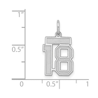 Sterling Silver Rhodium-plated Small Satin Number 18 Charm