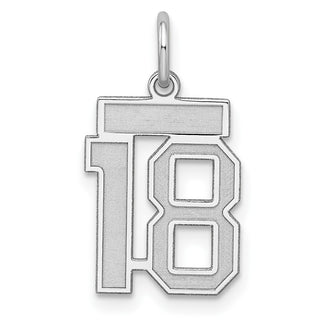 Sterling Silver Rhodium-plated Small Satin Number 18 Charm