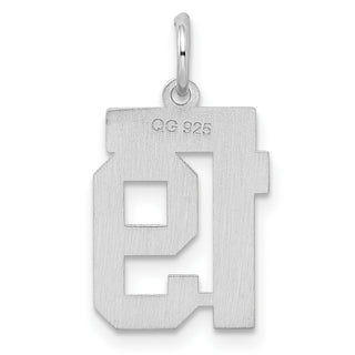 Sterling Silver Rhodium-plated Small Satin Number 19 Charm