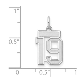 Sterling Silver Rhodium-plated Small Satin Number 19 Charm