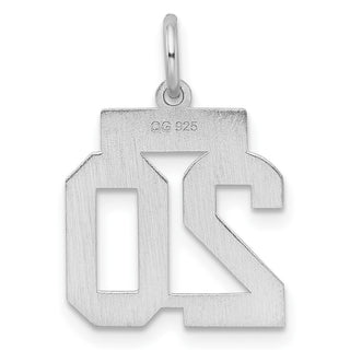 Sterling Silver Rhodium-plated Small Satin Number 20 Charm