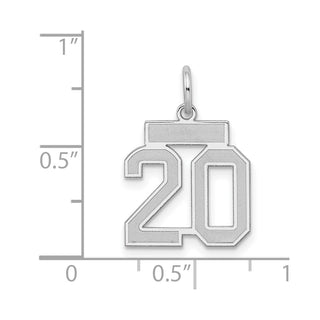 Sterling Silver Rhodium-plated Small Satin Number 20 Charm