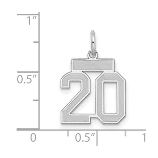 Sterling Silver Rhodium-plated Small Satin Number 20 Charm