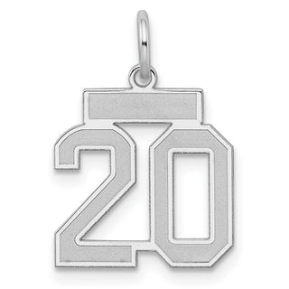 Sterling Silver Rhodium-plated Small Satin Number 20 Charm