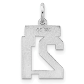 Sterling Silver Rhodium-plated Small Satin Number 21 Charm