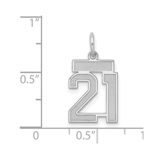 Sterling Silver Rhodium-plated Small Satin Number 21 Charm