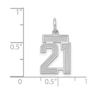 Sterling Silver Rhodium-plated Small Satin Number 21 Charm