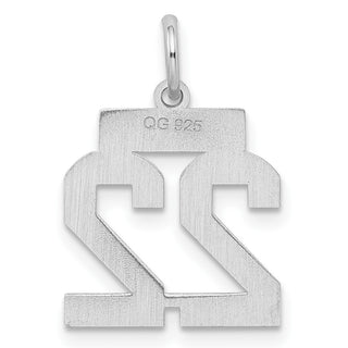 Sterling Silver Rhodium-plated Small Satin Number 22 Charm