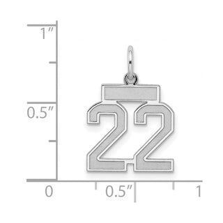Sterling Silver Rhodium-plated Small Satin Number 22 Charm
