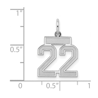 Sterling Silver Rhodium-plated Small Satin Number 22 Charm