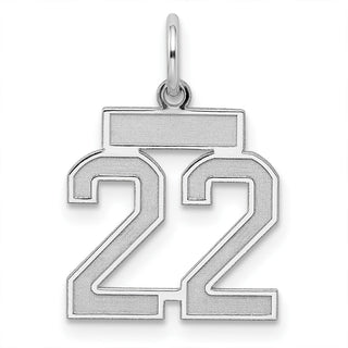 Sterling Silver Rhodium-plated Small Satin Number 22 Charm