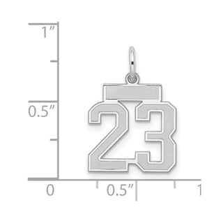 Sterling Silver Rhodium-plated Small Satin Number 23 Charm