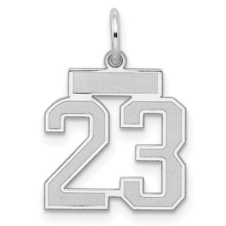 Sterling Silver Rhodium-plated Small Satin Number 23 Charm