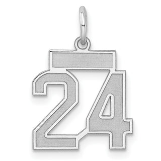 Sterling Silver Rhodium-plated Small Satin Number 24 Charm