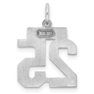 Sterling Silver Rhodium-plated Small Satin Number 25 Charm