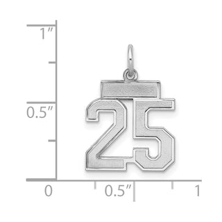 Sterling Silver Rhodium-plated Small Satin Number 25 Charm