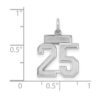 Sterling Silver Rhodium-plated Small Satin Number 25 Charm