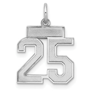 Sterling Silver Rhodium-plated Small Satin Number 25 Charm