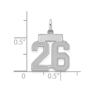 Sterling Silver Rhodium-plated Small Satin Number 26 Charm