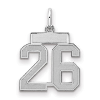 Sterling Silver Rhodium-plated Small Satin Number 26 Charm