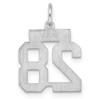 Sterling Silver Rhodium-plated Small Satin Number 28 Charm