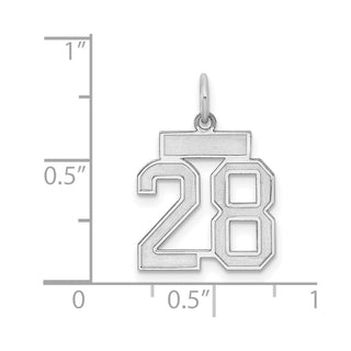 Sterling Silver Rhodium-plated Small Satin Number 28 Charm