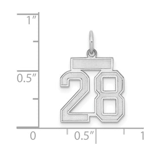Sterling Silver Rhodium-plated Small Satin Number 28 Charm