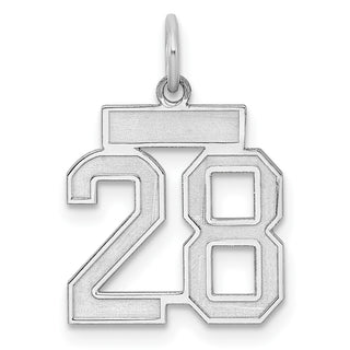 Sterling Silver Rhodium-plated Small Satin Number 28 Charm