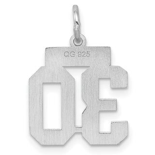 Sterling Silver Rhodium-plated Small Satin Number 30 Charm