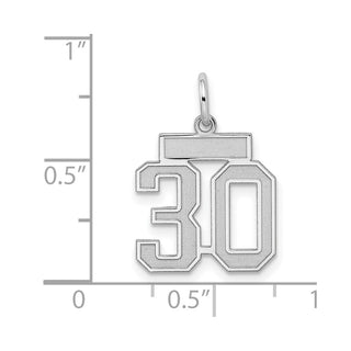 Sterling Silver Rhodium-plated Small Satin Number 30 Charm