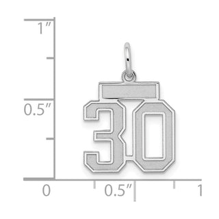 Sterling Silver Rhodium-plated Small Satin Number 30 Charm