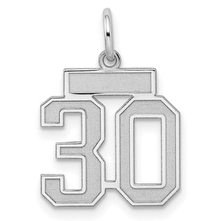 Sterling Silver Rhodium-plated Small Satin Number 30 Charm