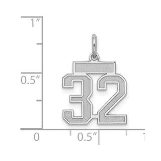 Sterling Silver Rhodium-plated Small Satin Number 32 Charm
