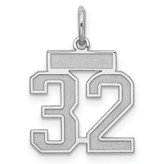 Sterling Silver Rhodium-plated Small Satin Number 32 Charm
