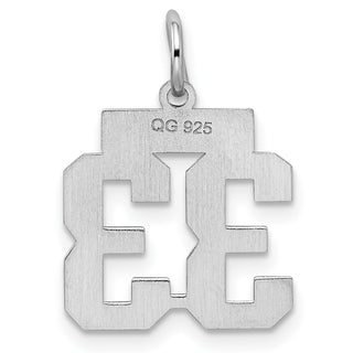 Sterling Silver Rhodium-plated Small Satin Number 33 Charm