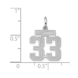 Sterling Silver Rhodium-plated Small Satin Number 33 Charm