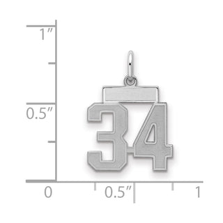 Sterling Silver Rhodium-plated Small Satin Number 34 Charm