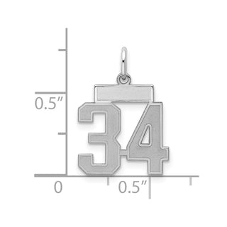 Sterling Silver Rhodium-plated Small Satin Number 34 Charm