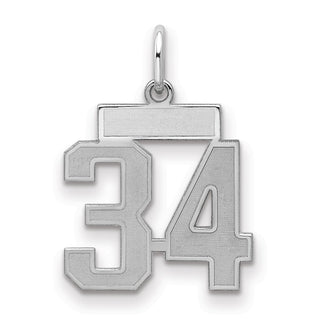 Sterling Silver Rhodium-plated Small Satin Number 34 Charm