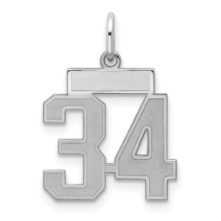 Sterling Silver Rhodium-plated Small Satin Number 34 Charm