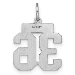 Sterling Silver Rhodium-plated Small Satin Number 36 Charm