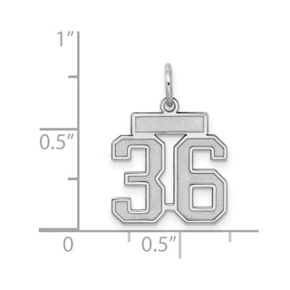 Sterling Silver Rhodium-plated Small Satin Number 36 Charm
