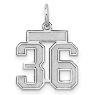 Sterling Silver Rhodium-plated Small Satin Number 36 Charm