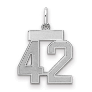 Sterling Silver Rhodium-plated Small Satin Number 42 Charm