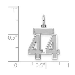Sterling Silver Rhodium-plated Small Satin Number 44 Charm