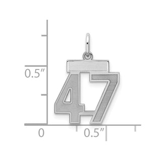Sterling Silver Rhodium-plated Small Satin Number 47 Charm
